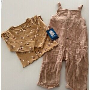 GERBER baby girl set 2pcs fall romper jumpsuit floral top long sleeves size 18M